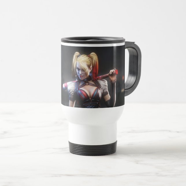Caneca Térmica Batman Arkham Knight | Harley Quinn com Bat (Frente Esquerda)
