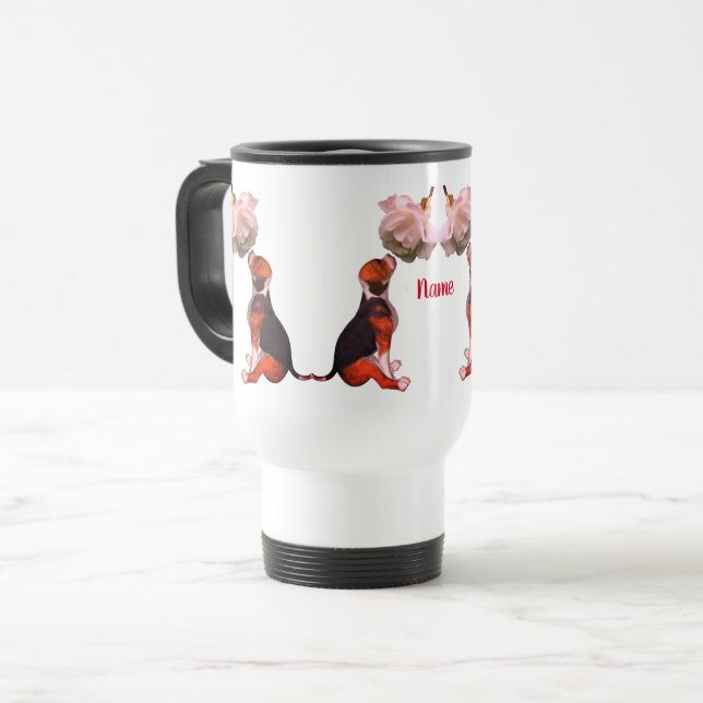 Caneca Térmica Beagle Puppy White Rose Cachorro Bonito Personaliz (Frente Esquerda)