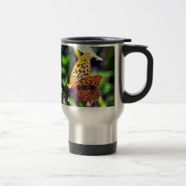 Caneca Térmica Bela Borboleta Laranja e Preta Manchada