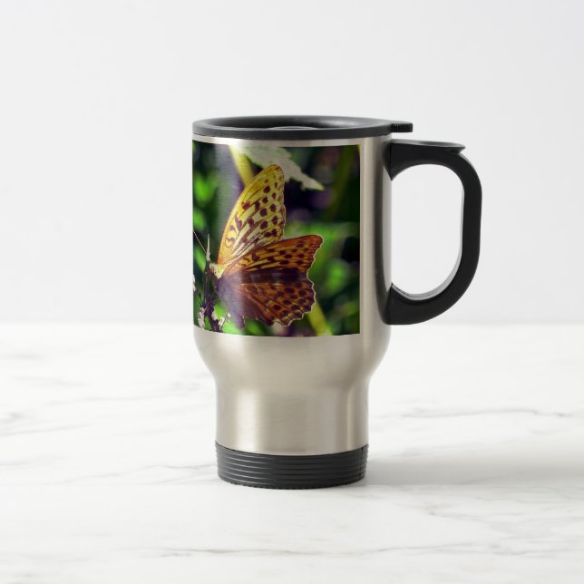 Caneca Térmica Bela Borboleta Laranja e Preta Manchada (Direita)