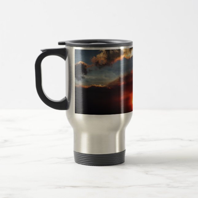 Caneca Térmica bela foto de pôr do sol esfumaçado (Esquerda)