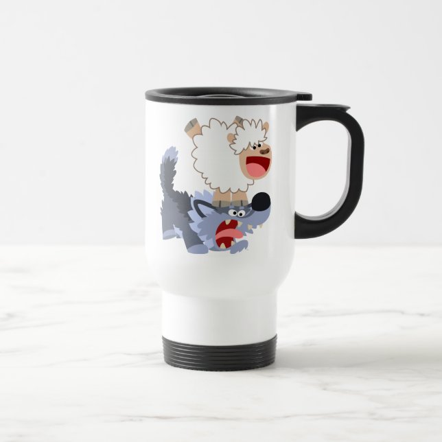 Caneca Térmica Bela peça de cartoon ovelha e Viagem ao trabalho d (Direita)