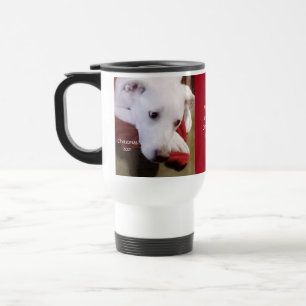 Caneca Térmica Belo Cachorro Branco Neve, Feliz Natal Vermelho