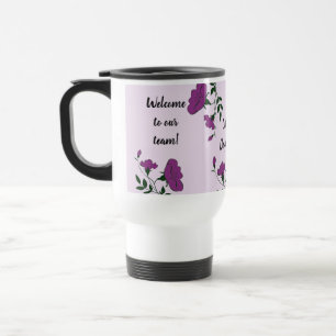 Caneca Térmica Bem-vindo à nossa equipe Flor Roxo Novo Funcionári