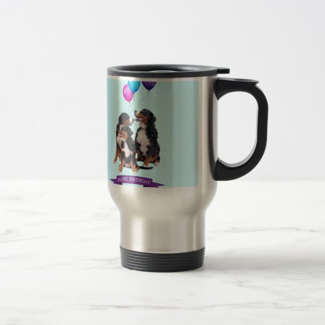 Caneca Térmica Bernese Mountain Dogs Feliz Aniversário (Direita)