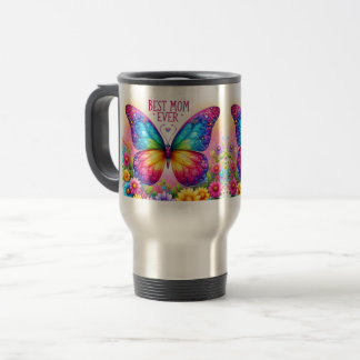 Caneca Térmica Best Mom Ever Butterfly Floral Mug