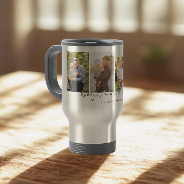 Caneca Térmica Best Uncle Ever Modern Script 4 Photos Collage (Criador carregado)