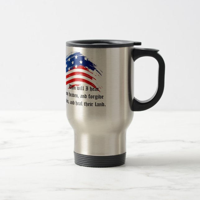 Caneca Térmica Bíblia Verso 2 Crônicas 7:14, USA Flag Mug (Direita)