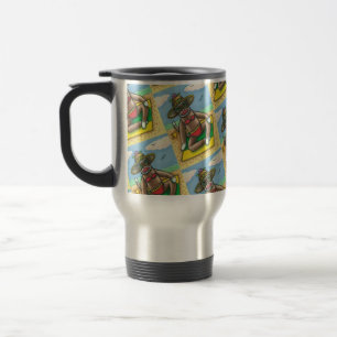 CANECA TÉRMICA BICHETE VERMELHO DE MACACO, NA PRAIA DE CARTOON, 