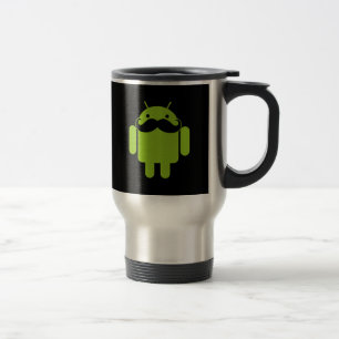 Caneca Térmica Bigode do ícone do robô do Android no preto