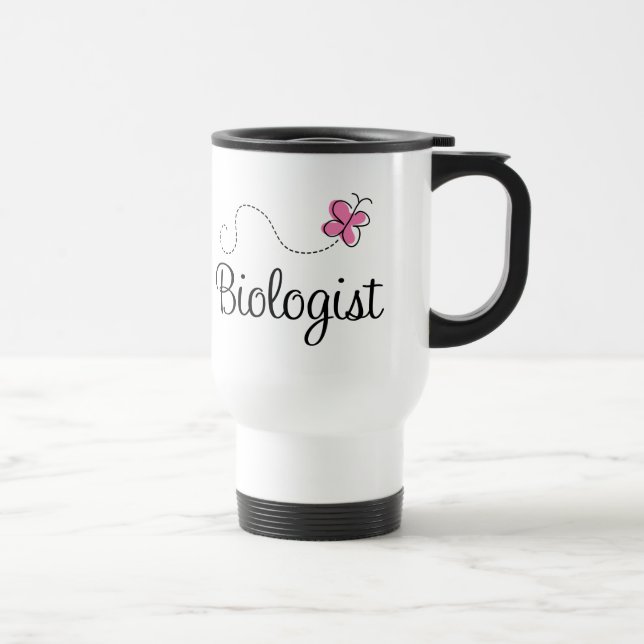 Caneca Térmica Biólogo bonito cor-de-rosa (Direita)