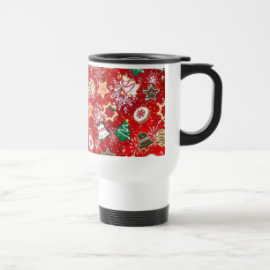 Caneca Térmica Biscoitos de Natal e Flocos de Neve em Vermelho