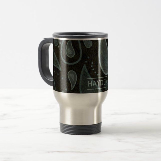 Caneca Térmica Black Grey Paisley Pattern Elegant Personalised (Frente Esquerda)