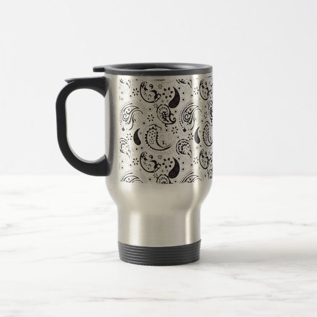 Caneca Térmica Black & White Paisley Pattern –Elegant Textile Art (Esquerda)