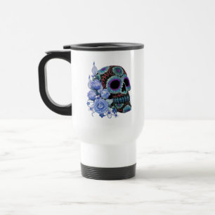 Caneca Térmica Blue Floral Black Sugar Skull Day Of The Dead