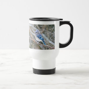 Caneca Térmica Blue Jay em uma tempestade de neve