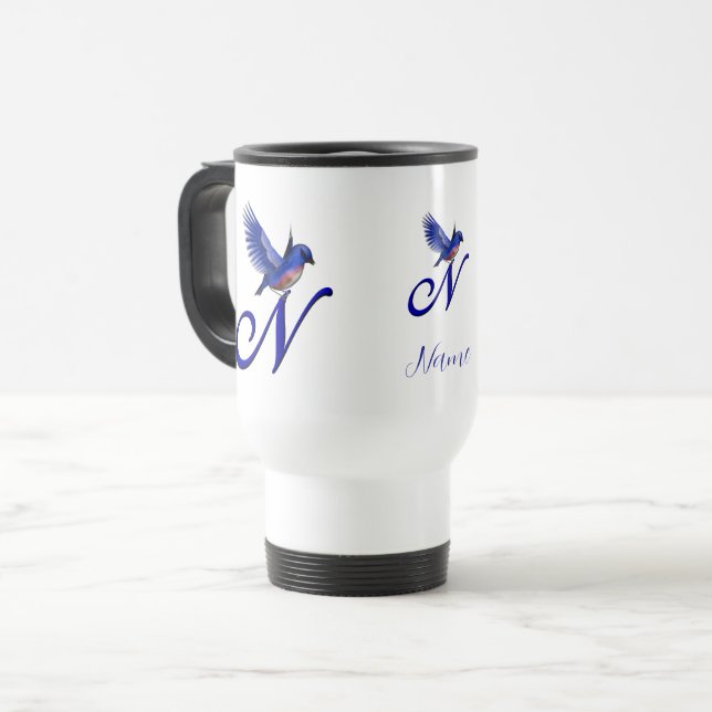 Caneca Térmica Bluebird Monogram Initial N Elegant Personalized (Frente Esquerda)