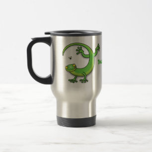 Caneca Térmica Boas saudações da lagartixa verde e feliz com dese
