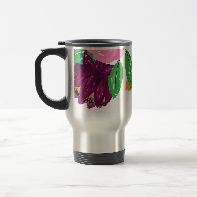 Caneca Térmica Boho Chic Watercolor Flores Turvos (Esquerda)
