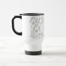 Caneca Térmica Bolha Flutuante Peixe Impressão Desenhada à Mão