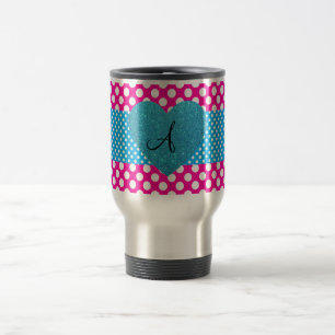 Caneca Térmica Bolinhas cor-de-rosa e monograma branco