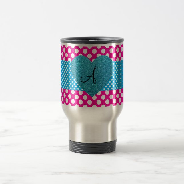 Caneca Térmica Bolinhas cor-de-rosa e monograma branco (Centro)