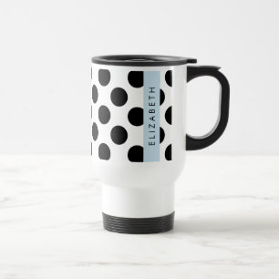 Caneca Térmica Bolinhas Pretas e Brancas, Pontas, Seu Nome