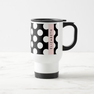 Caneca Térmica Bolinhas Pretas e Brancas, Pontas, Seu Nome