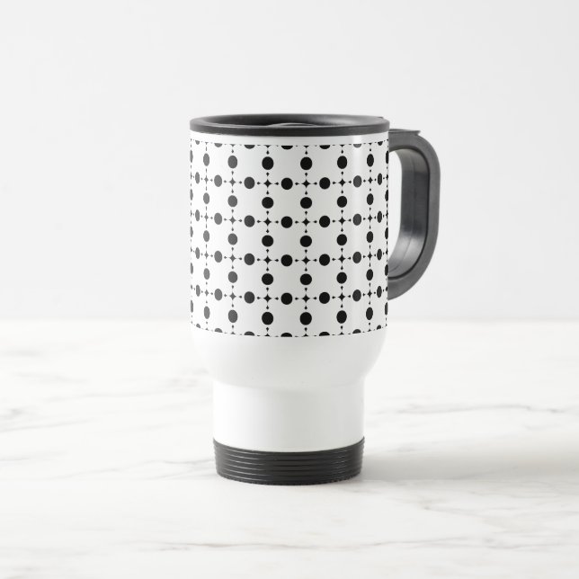 Caneca Térmica Bolinhas Pretas, Padrão de Bolinhas, Pontos, Ponto (Frente Esquerda)