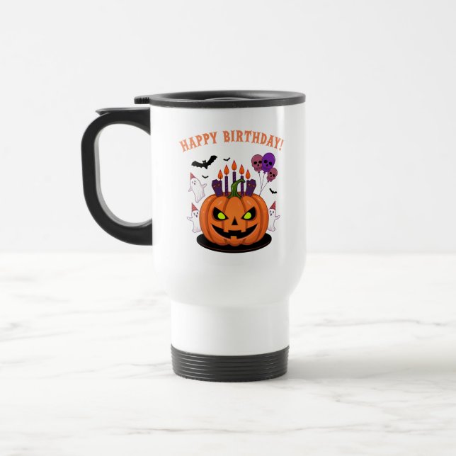 Caneca Térmica Bolo de Abóbora e Fantasmas do Halloween B-day (Esquerda)