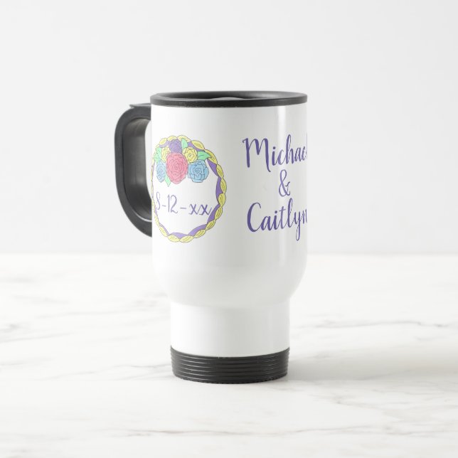 Caneca Térmica Bolo de Casamento de Rosa Personalizado Presente p (Frente Esquerda)