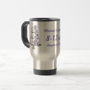 Caneca Térmica Bolo de Casamento Rosas Roxas Noiva Noivo Personal