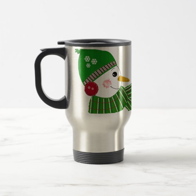 Caneca Térmica Bonecos de Neve com Acessórios Verdes e Vermelhos (Esquerda)