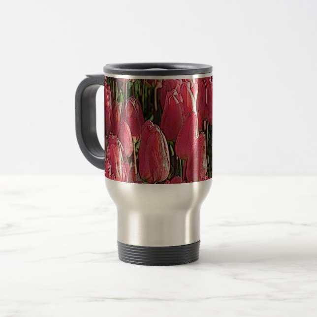 Caneca Térmica Bonito Tulipas Rosa (Frente Esquerda)