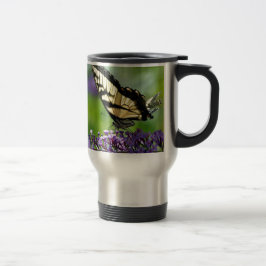 Caneca Térmica Borboleta Amarela e Preta sobre Lavanda