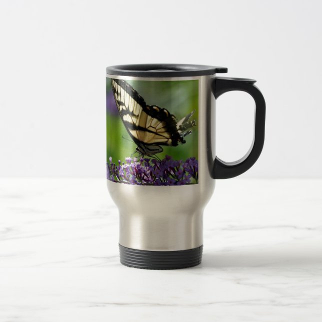 Caneca Térmica Borboleta Amarela e Preta sobre Lavanda (Direita)