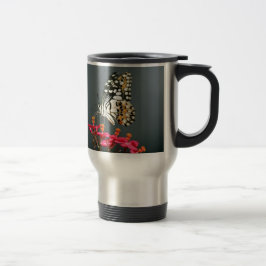 Caneca Térmica Borboleta Amarela Preta e Branca em Flores Rosas