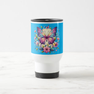 Caneca Térmica Borboleta branca e colorida