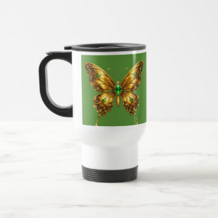 Caneca Térmica Borboleta Cristal Esmeralda Dourada