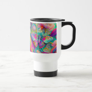 Caneca Térmica Borboleta e Flores Psicodélicas Coloridas