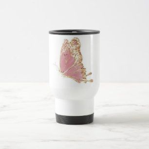 Caneca Térmica Borboleta Estética Brilho Dourado Rosa 