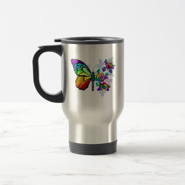 Caneca Térmica Borboleta-flor-arco-íris (Esquerda)
