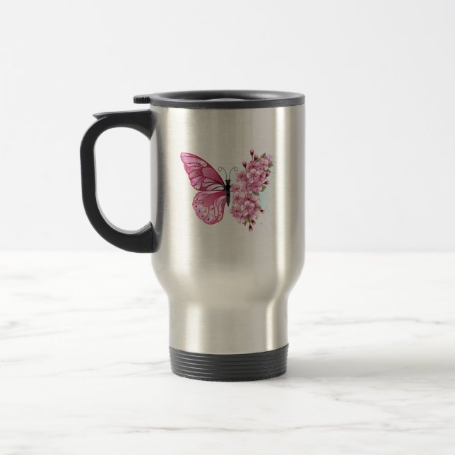 Caneca Térmica Borboleta Flor com Sakura Rosa (Esquerda)