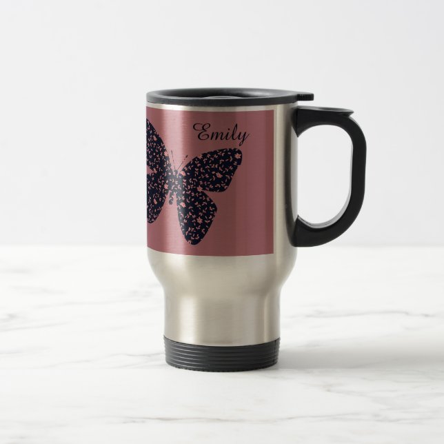Caneca Térmica Borboleta Floral Rosa e Violeta Personalizada (Direita)
