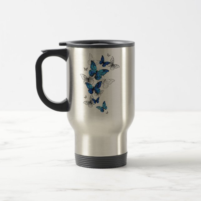 Caneca Térmica Borboletas Azuis Voadoras Morpho (Esquerda)