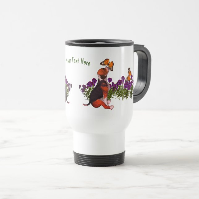 Caneca Térmica Borboletas de Beagle Pansies Cute Personalizado (Frente Esquerda)