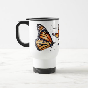 Caneca Térmica Borboletas de laranja e preto
