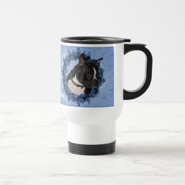Caneca Térmica Boston Terrier Floral Wreath Personalizada (Direita)