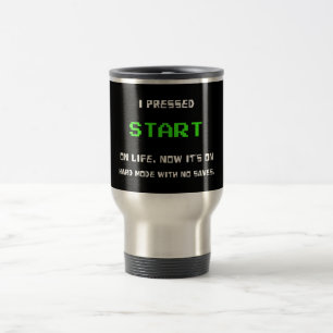 Caneca Térmica Botão START Retro 8 Bit Pixel Art Gamer Jogos