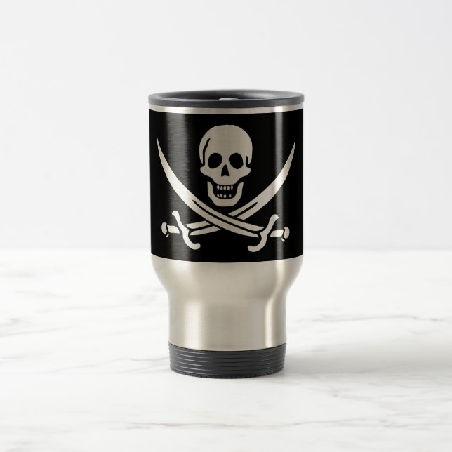 Caneca Térmica Branco, Bandeira Pirata, Calico Jack, Caveira e Cu (Centro)